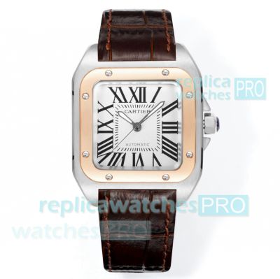 Swiss Copy Cartier Santos 100th Anniversary Ladies Watch Two-Tone Rose Gold Bezel 
